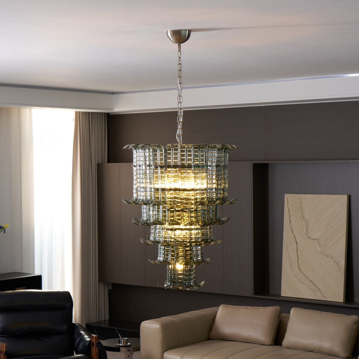 Cascade Glass Green Chandelier | Handcrafted Murano Glass Pendant for Dining & Living Rooms