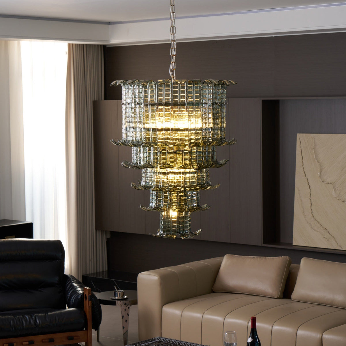 Cascade Glass Green Chandelier | Handcrafted Murano Glass Pendant for Dining & Living Rooms