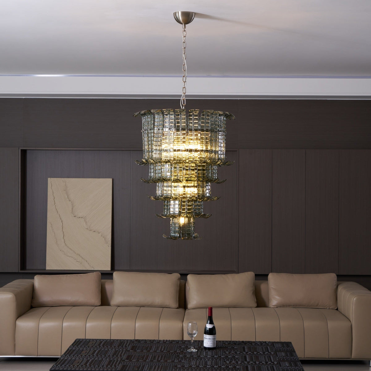Cascade Glass Green Chandelier | Handcrafted Murano Glass Pendant for Dining & Living Rooms