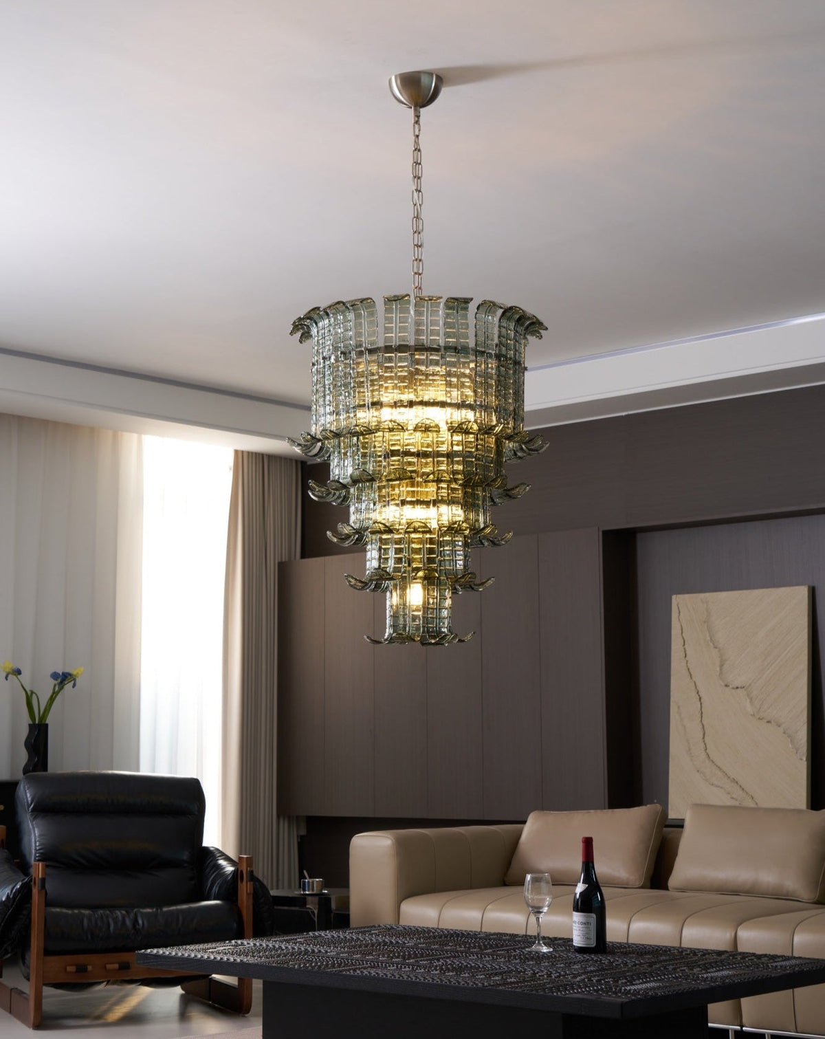 Cascade Glass Green Chandelier | Handcrafted Murano Glass Pendant for Dining & Living Rooms