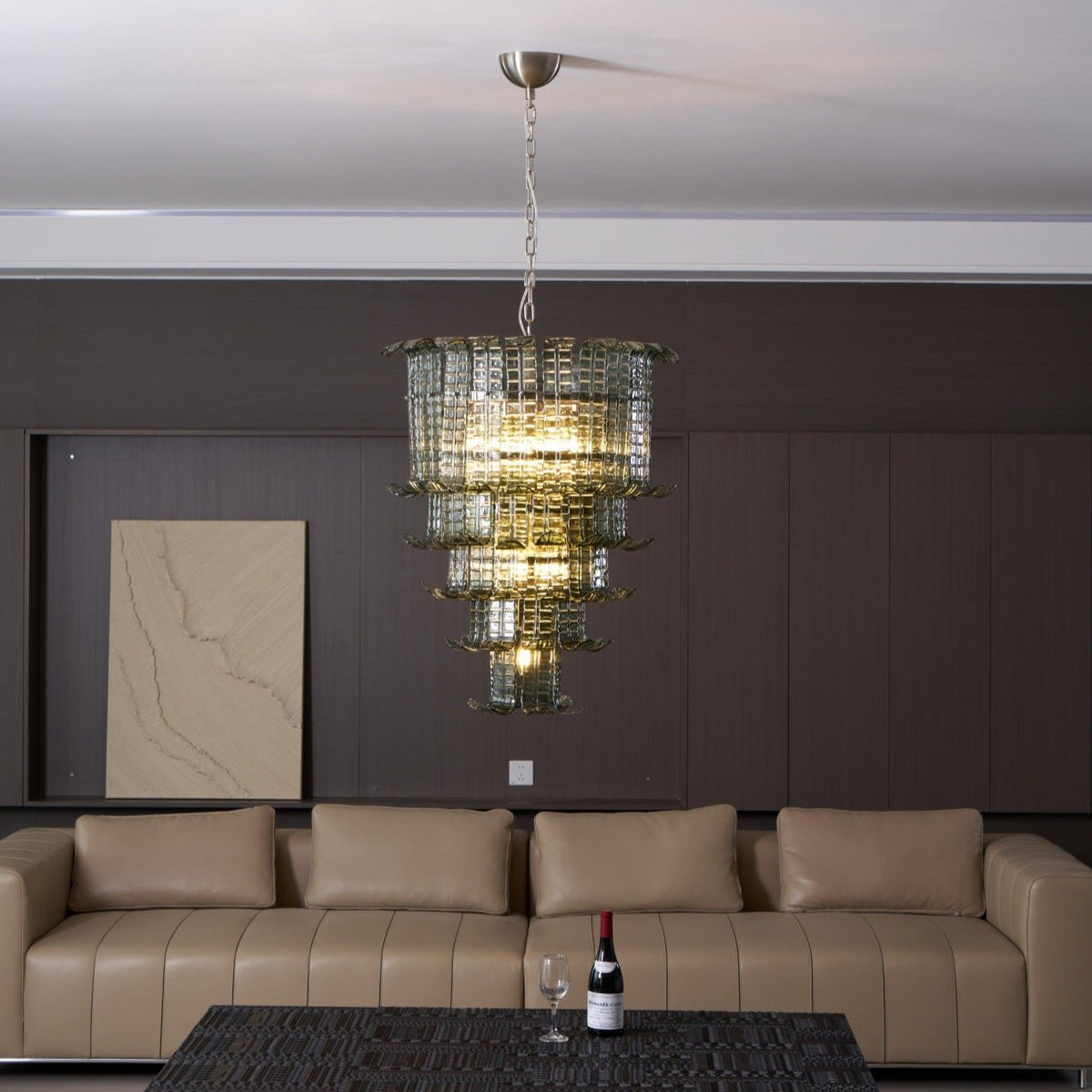 Cascade Glass Green Chandelier | Handcrafted Murano Glass Pendant for Dining & Living Rooms