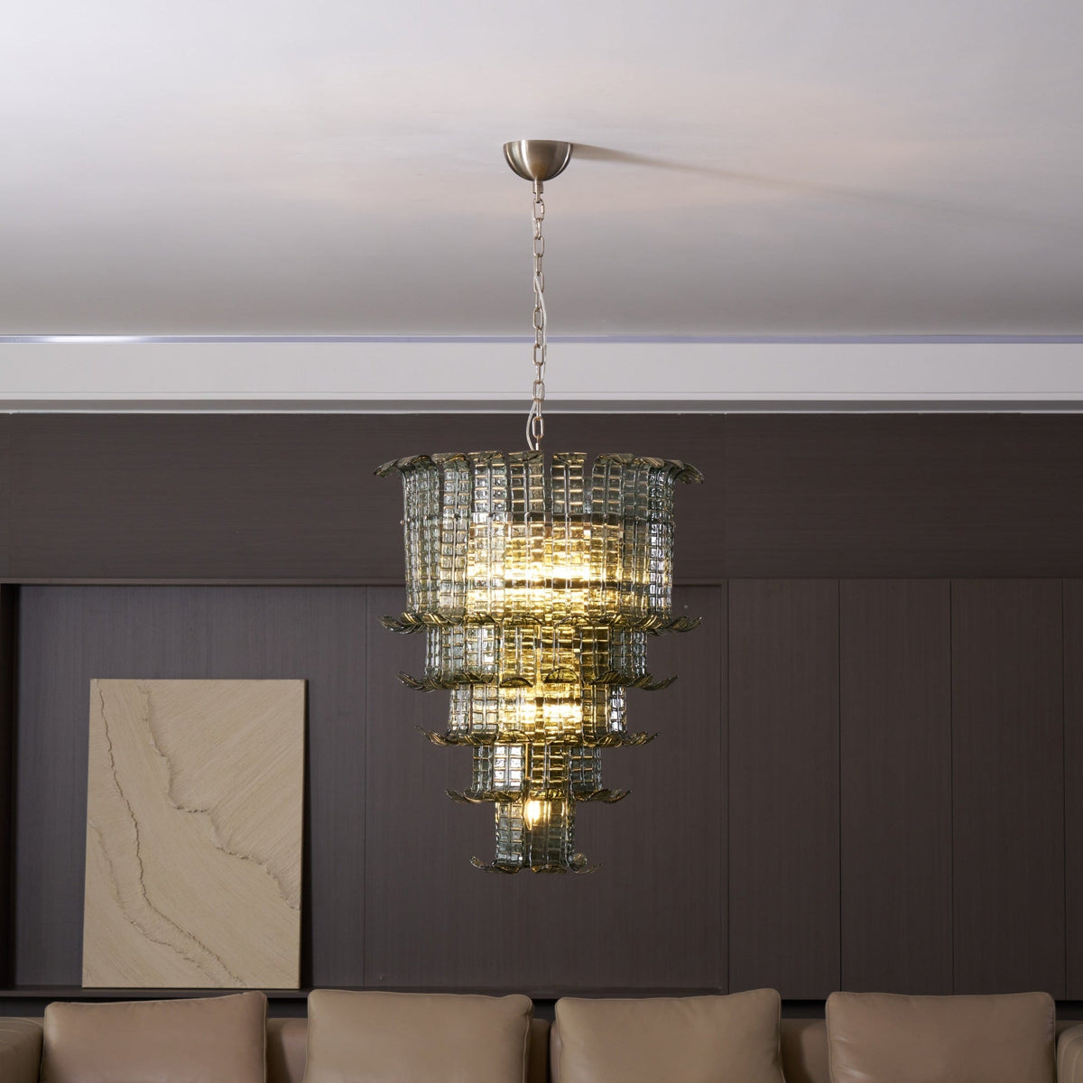 Cascade Glass Green Chandelier | Handcrafted Murano Glass Pendant for Dining & Living Rooms
