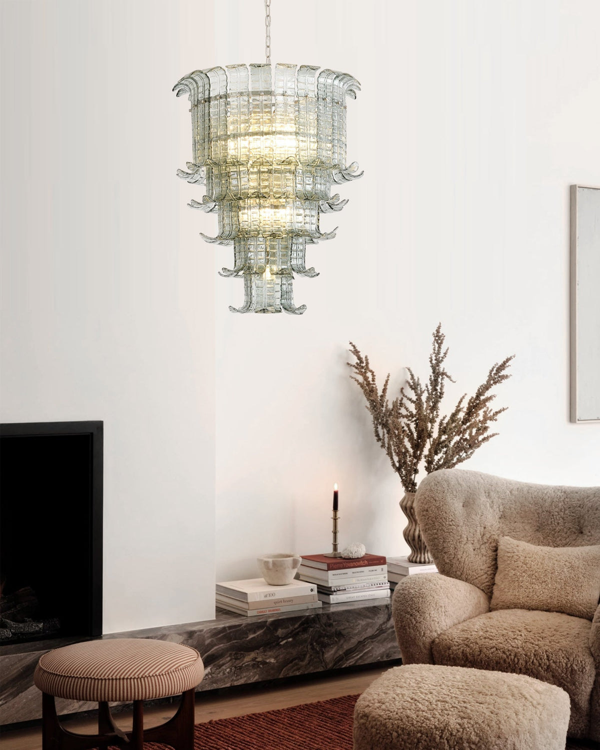 Cascade Glass Green Chandelier | Handcrafted Murano Glass Pendant for Dining & Living Rooms