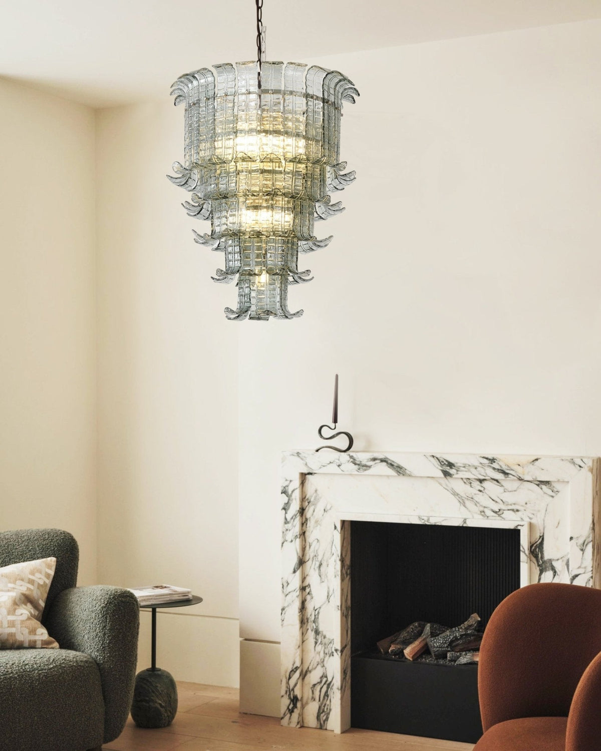 Cascade Glass Green Chandelier | Handcrafted Murano Glass Pendant for Dining & Living Rooms