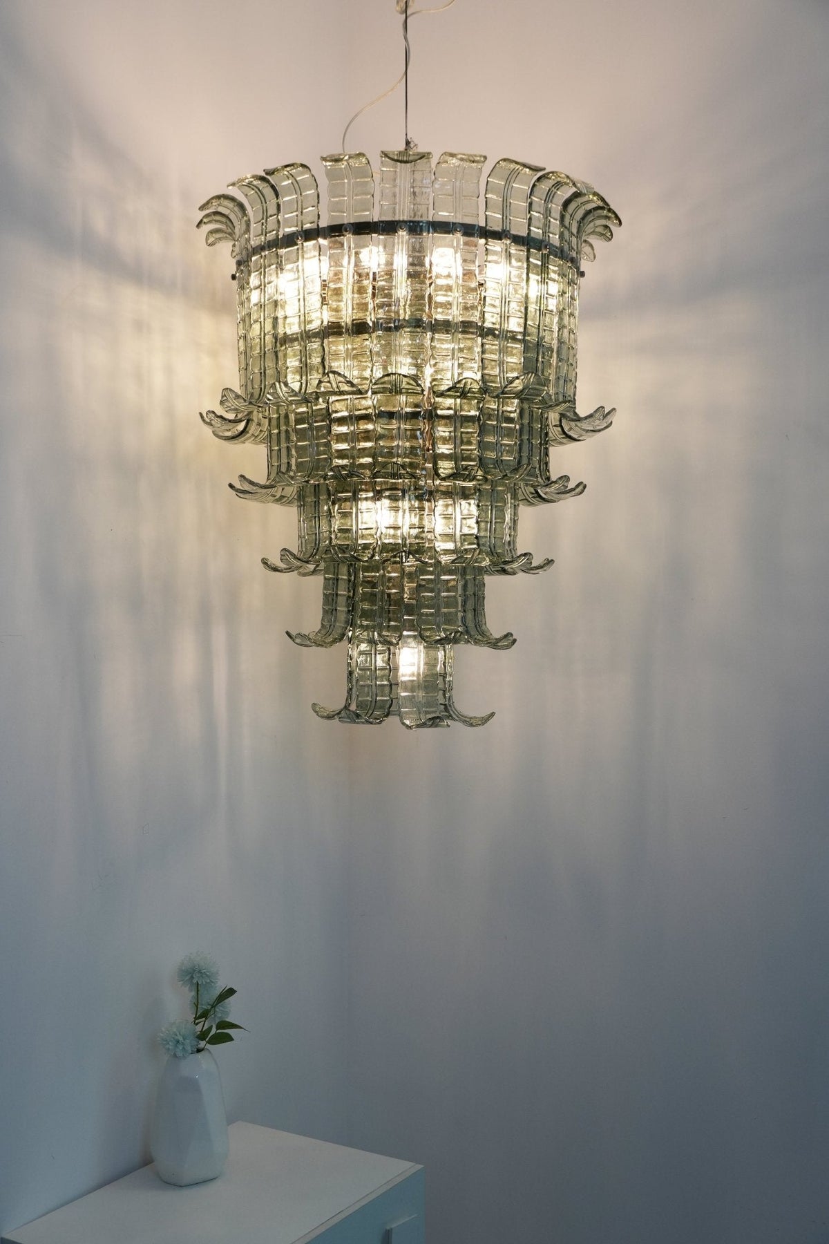 Cascade Glass Green Chandelier | Handcrafted Murano Glass Pendant for Dining & Living Rooms