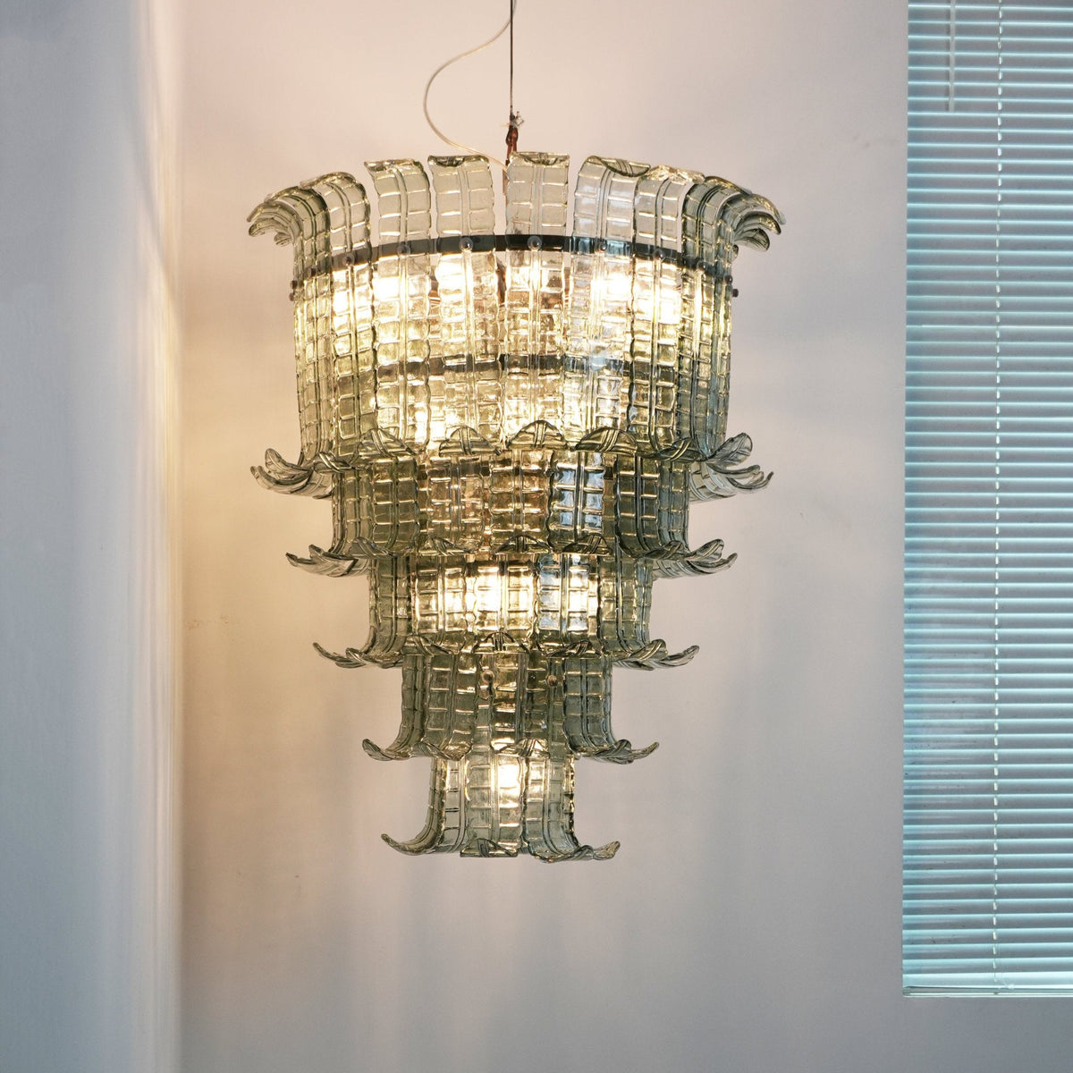 Cascade Glass Green Chandelier | Handcrafted Murano Glass Pendant for Dining & Living Rooms