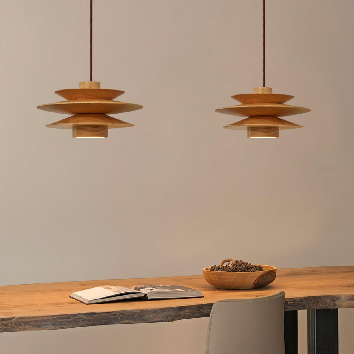 Cascade Wooden Disc Pendant Light – Modern Organic Chandelier for Dining & Living Spaces