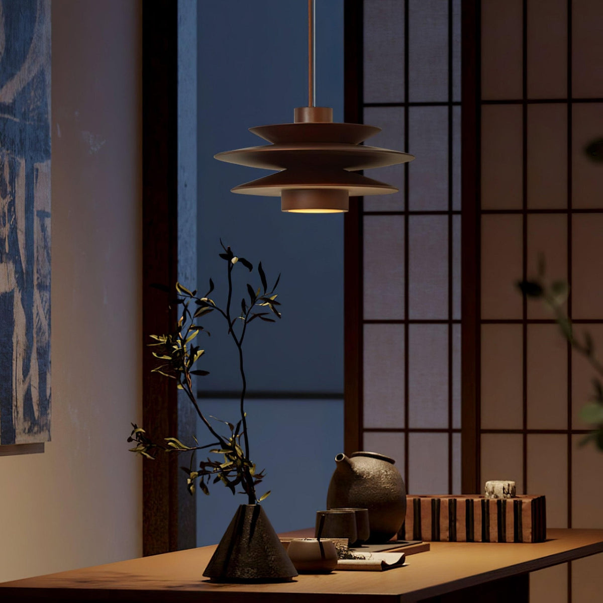 Cascade Wooden Disc Pendant Light – Modern Organic Chandelier for Dining & Living Spaces
