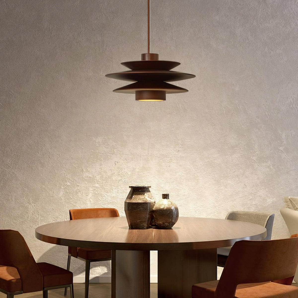 Cascade Wooden Disc Pendant Light – Modern Organic Chandelier for Dining & Living Spaces