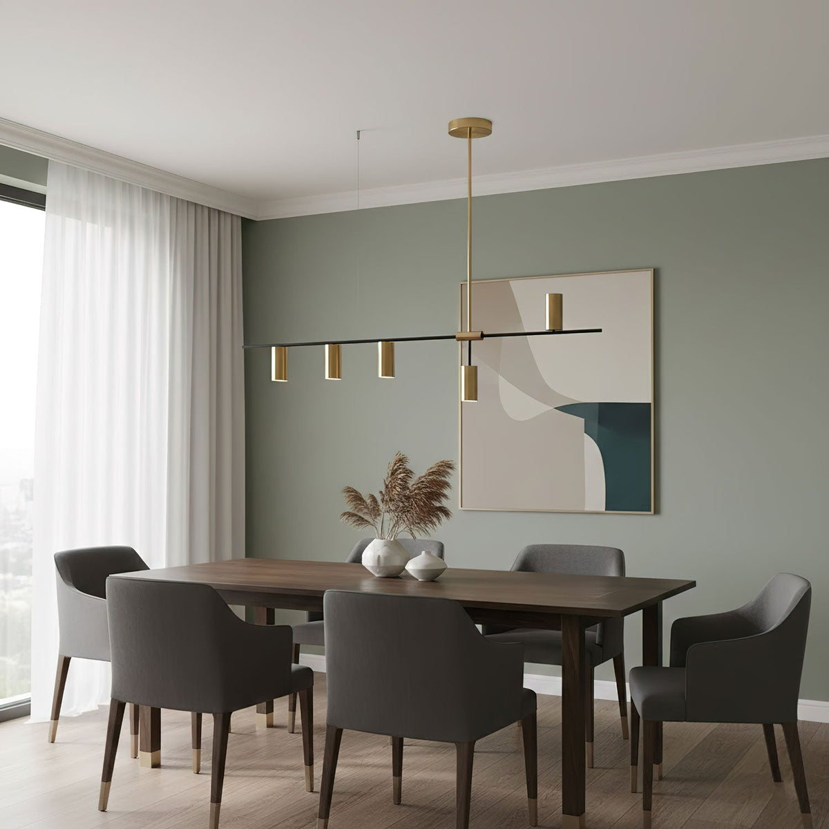 Cassandra Linear Chandelier – Modern Gold & Black Pendant Light for Kitchen Island