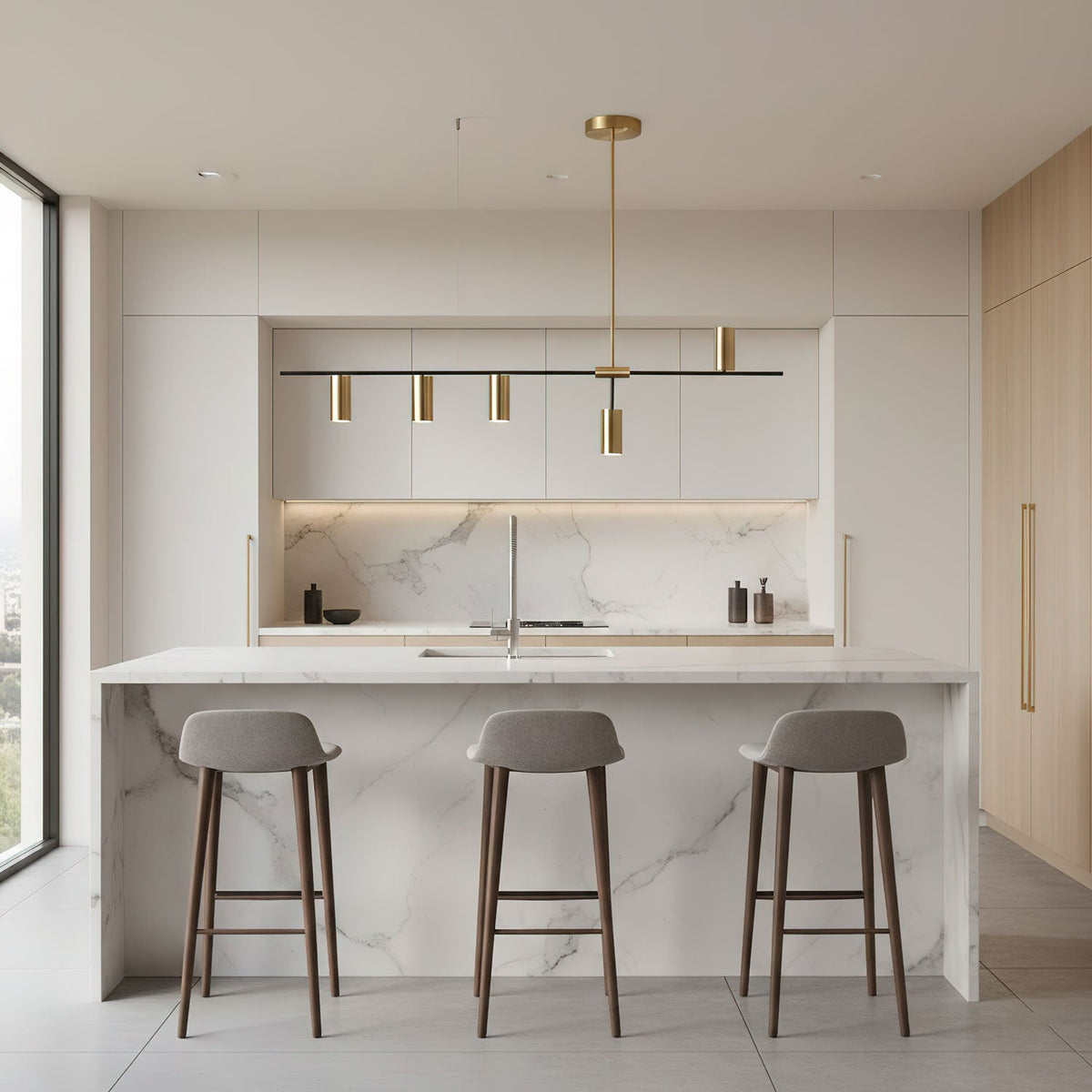 Cassandra Linear Chandelier – Modern Gold & Black Pendant Light for Kitchen Island
