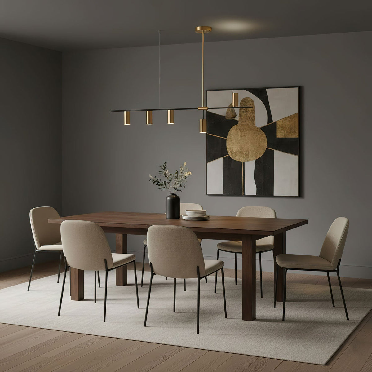 Cassandra Linear Chandelier – Modern Gold & Black Pendant Light for Kitchen Island