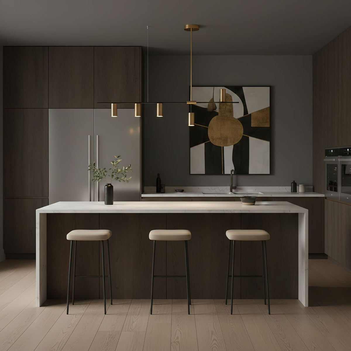 Cassandra Linear Chandelier – Modern Gold & Black Pendant Light for Kitchen Island