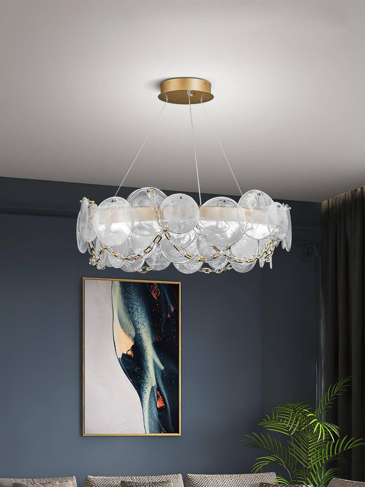 Cassia Modern LED Chandelier in Gold with Artisan Glass
