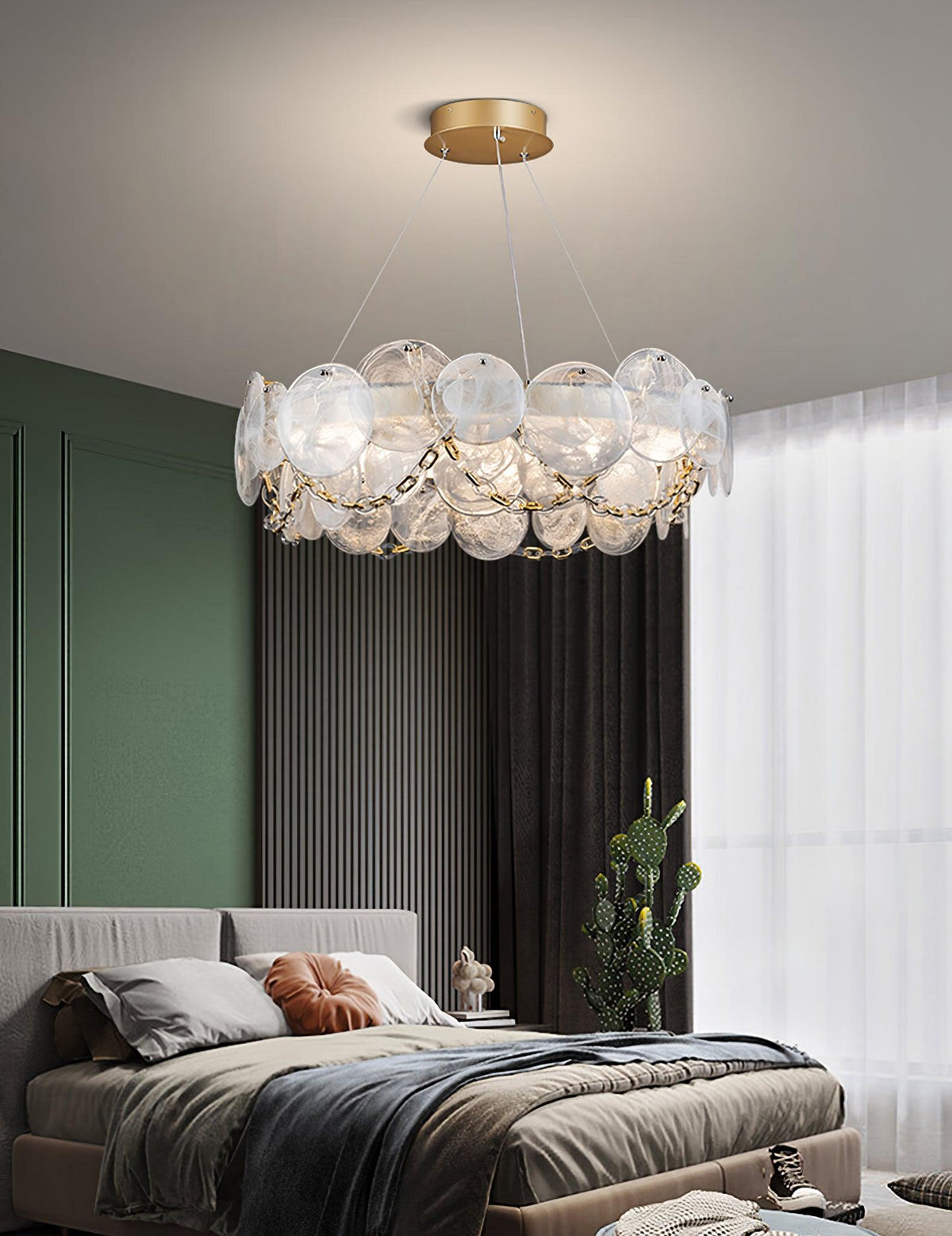 Cassia Modern LED Chandelier in Gold with Artisan Glass