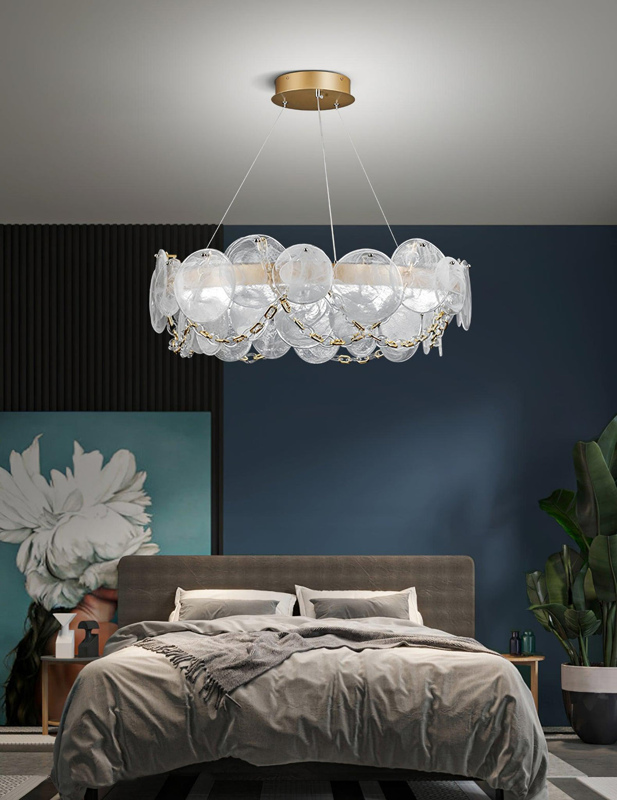 Cassia Modern LED Chandelier in Gold with Artisan Glass