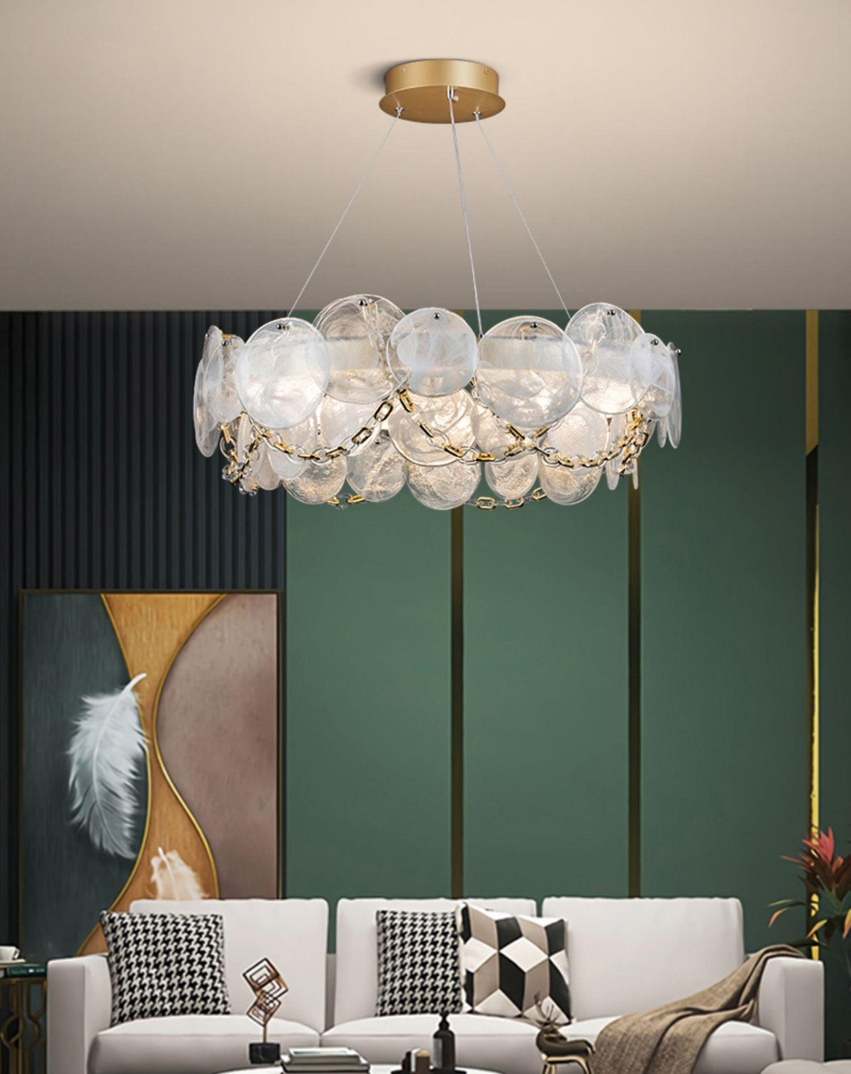 Cassia Modern LED Chandelier in Gold with Artisan Glass