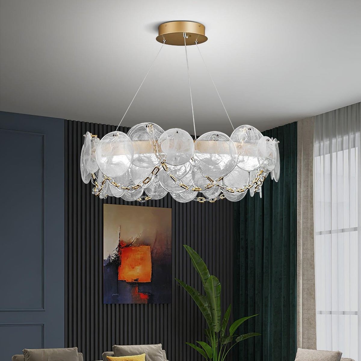 Cassia Modern LED Chandelier in Gold with Artisan Glass
