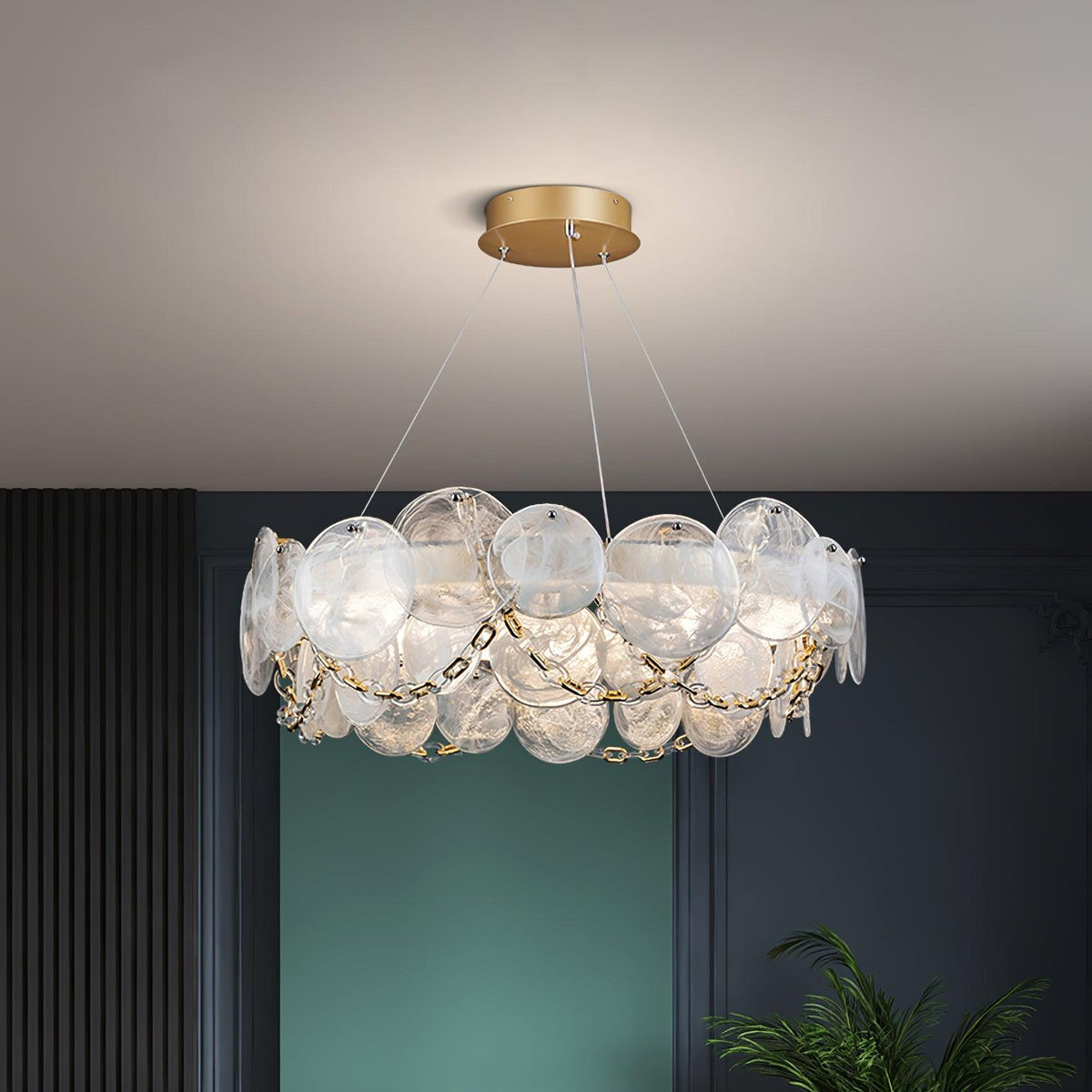 Cassia Modern LED Chandelier in Gold with Artisan Glass