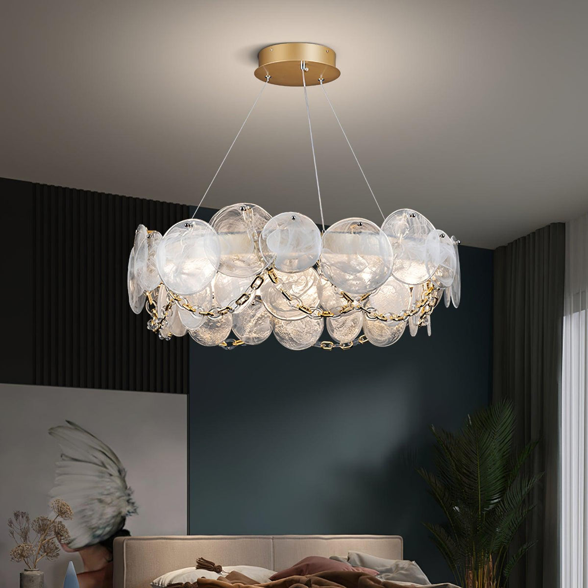 Cassia Modern LED Chandelier in Gold with Artisan Glass