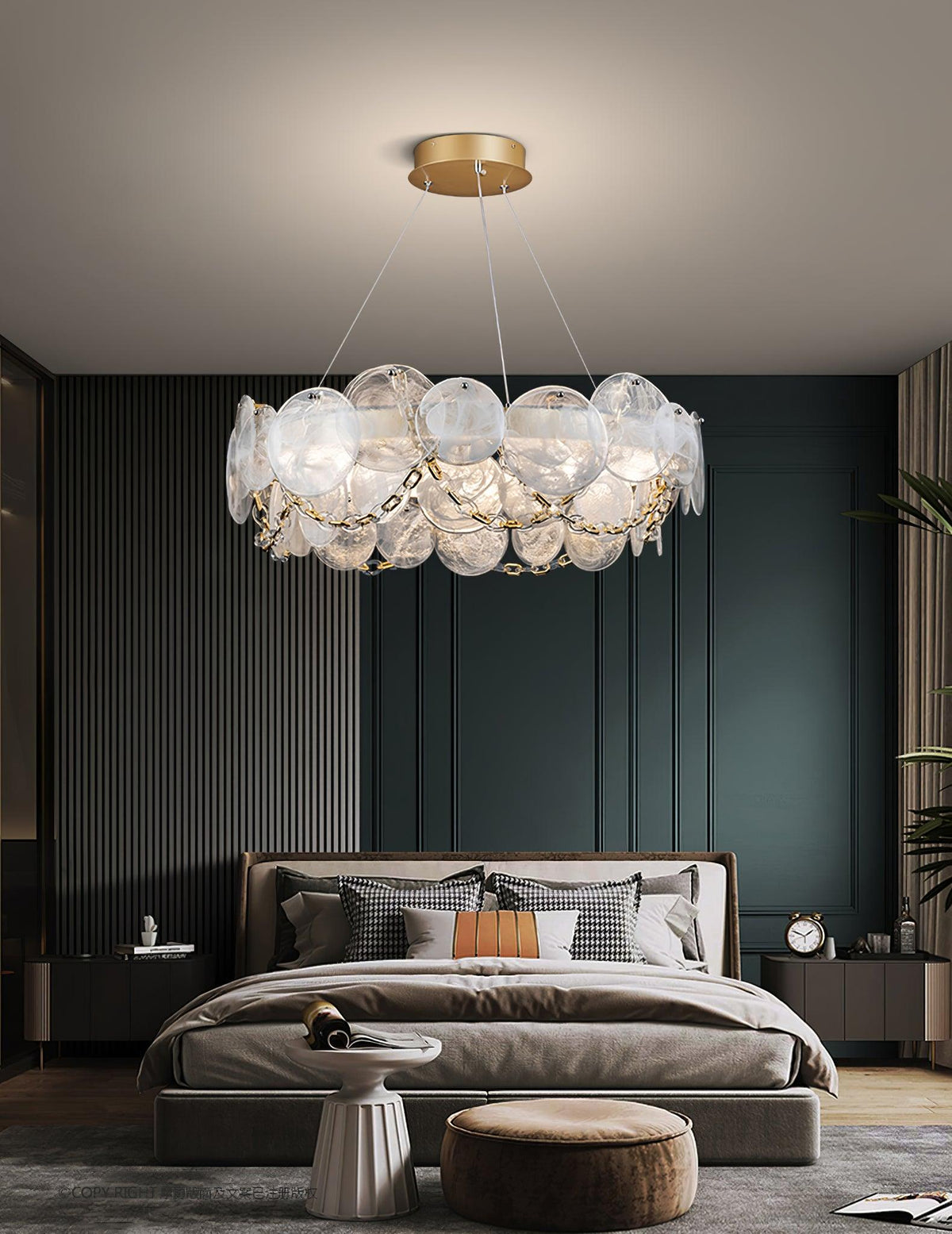 Cassia Modern LED Chandelier in Gold with Artisan Glass