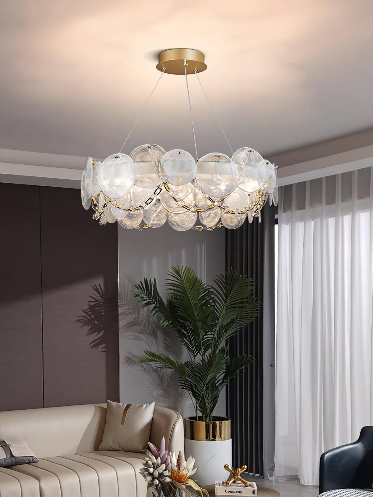 Cassia Modern LED Chandelier in Gold with Artisan Glass