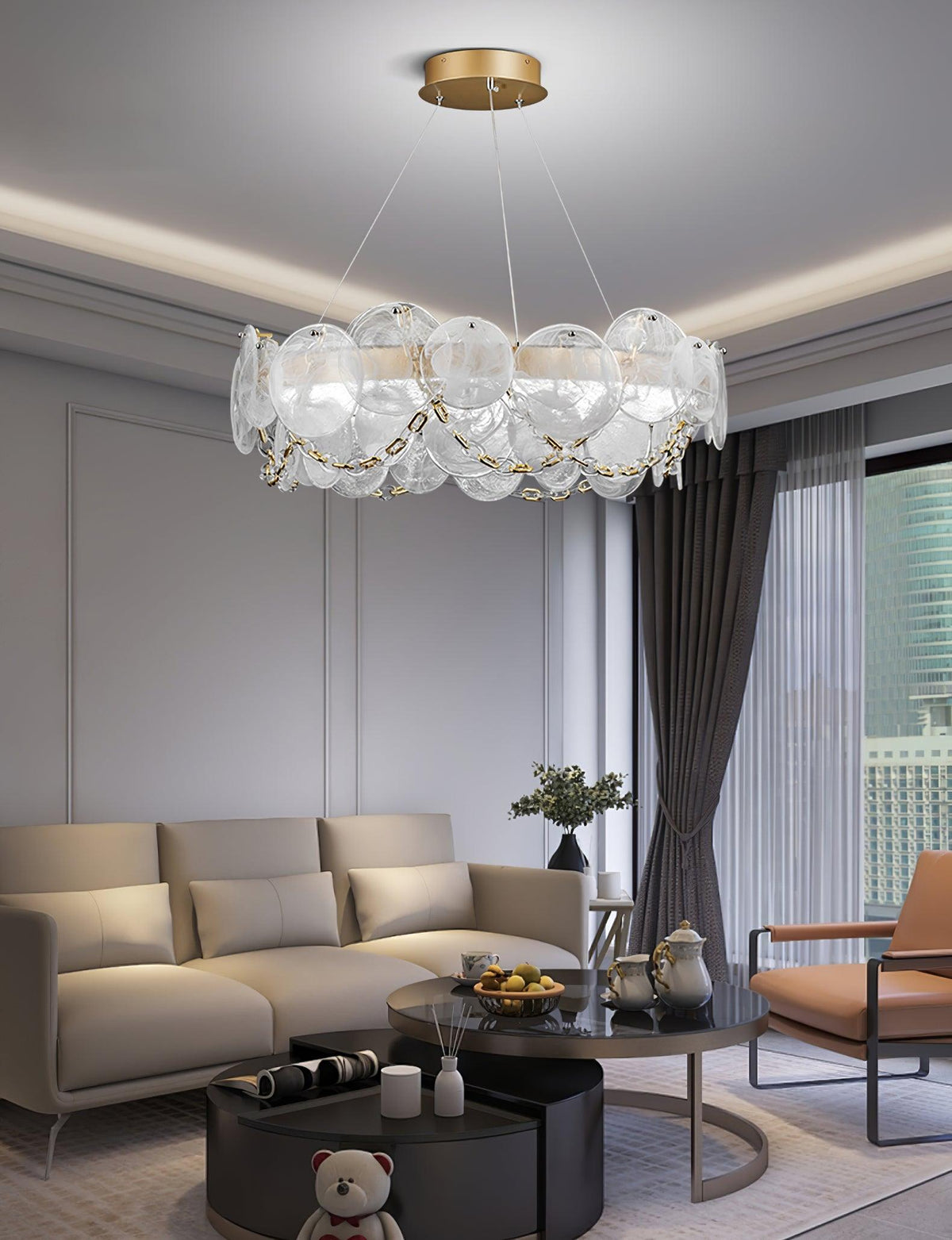 Cassia Modern LED Chandelier in Gold with Artisan Glass