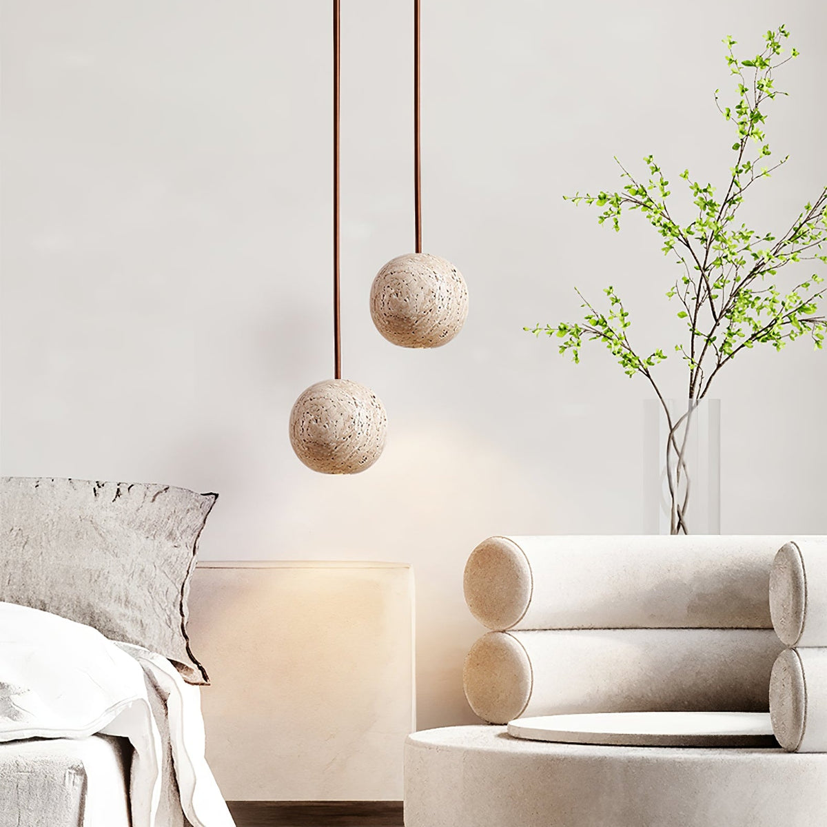 Cassia Travertine Pendant Light – Sculptural Stone Trio for Modern Interiors