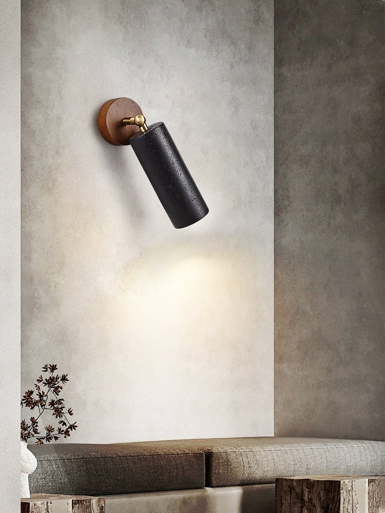 Cassius Adjustable Wall Sconce in Black Travertine and Walnut