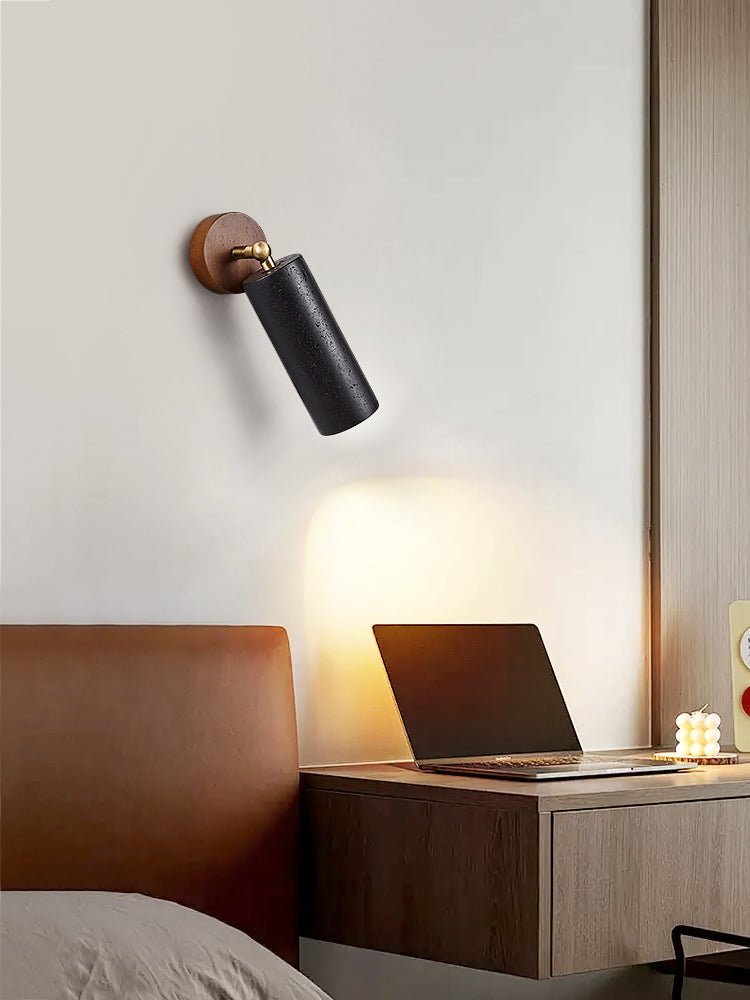 Cassius Adjustable Wall Sconce in Black Travertine and Walnut