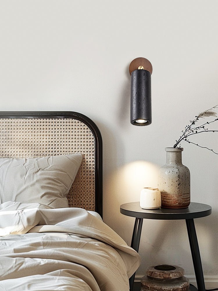Cassius Adjustable Wall Sconce in Black Travertine and Walnut