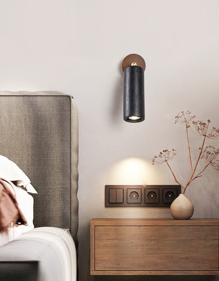 Cassius Adjustable Wall Sconce in Black Travertine and Walnut