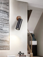 Cassius Adjustable Wall Sconce in Black Travertine and Walnut