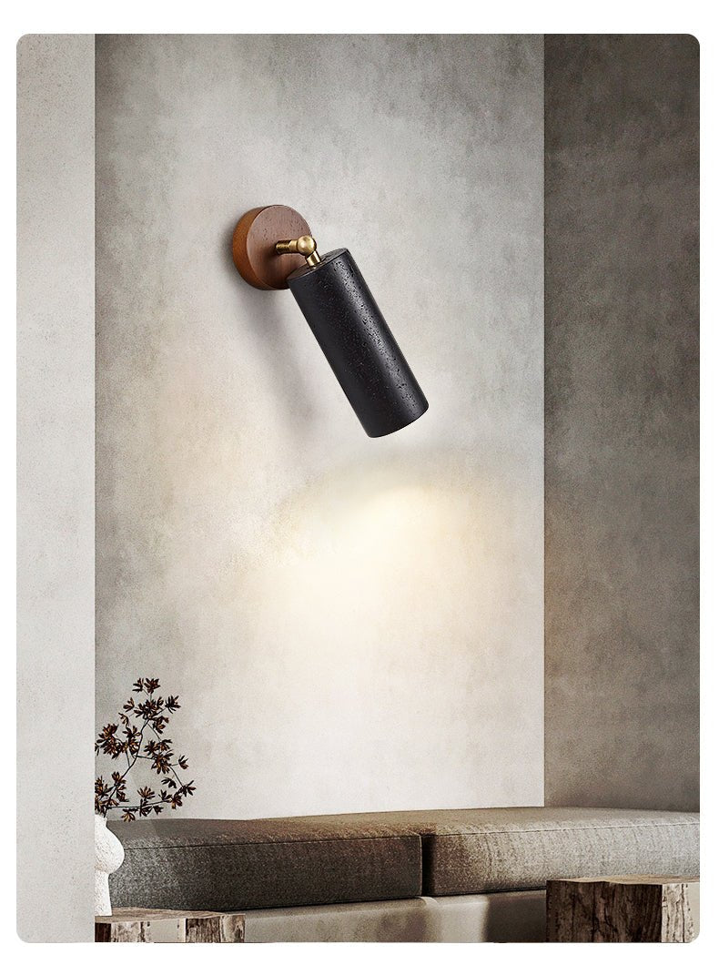 Cassius Adjustable Wall Sconce in Black Travertine and Walnut