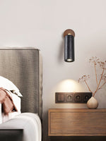 Cassius Adjustable Wall Sconce in Black Travertine and Walnut