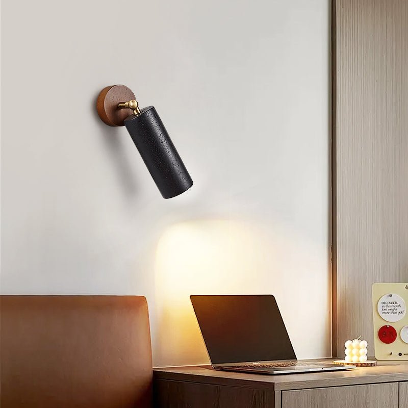 Cassius Adjustable Wall Sconce in Black Travertine and Walnut