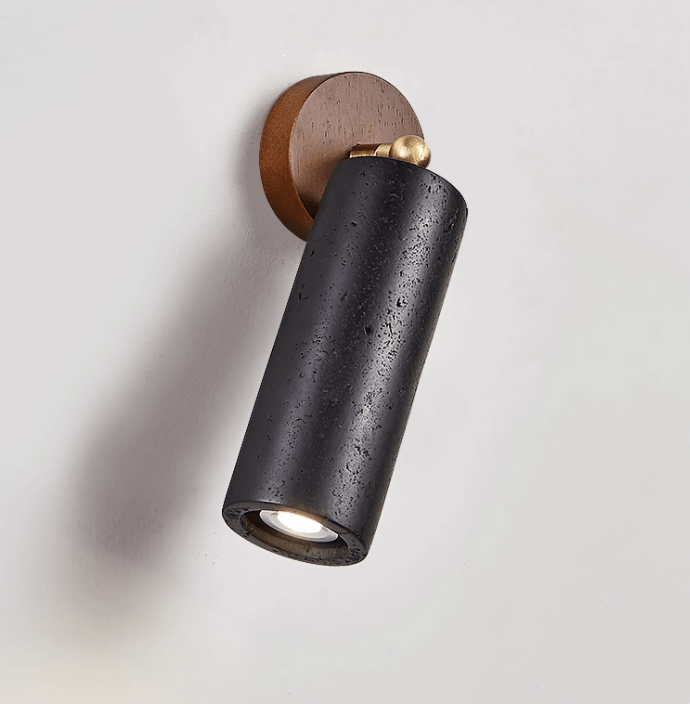 Cassius Adjustable Wall Sconce in Black Travertine and Walnut