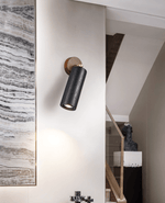 Cassius Adjustable Wall Sconce in Black Travertine and Walnut