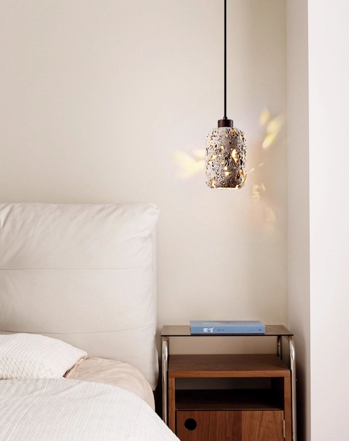 Cava Volcanic Stone Pendant Light — Sculptural Travertine Hanging Lamp