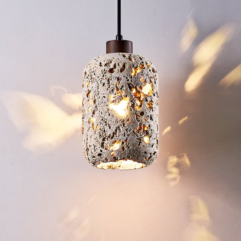 Cava Volcanic Stone Pendant Light — Sculptural Travertine Hanging Lamp