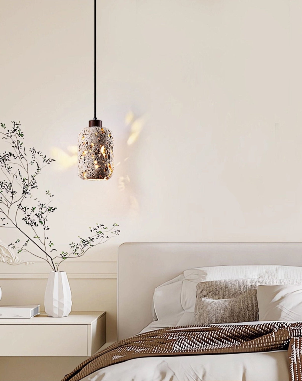 Cava Volcanic Stone Pendant Light — Sculptural Travertine Hanging Lamp