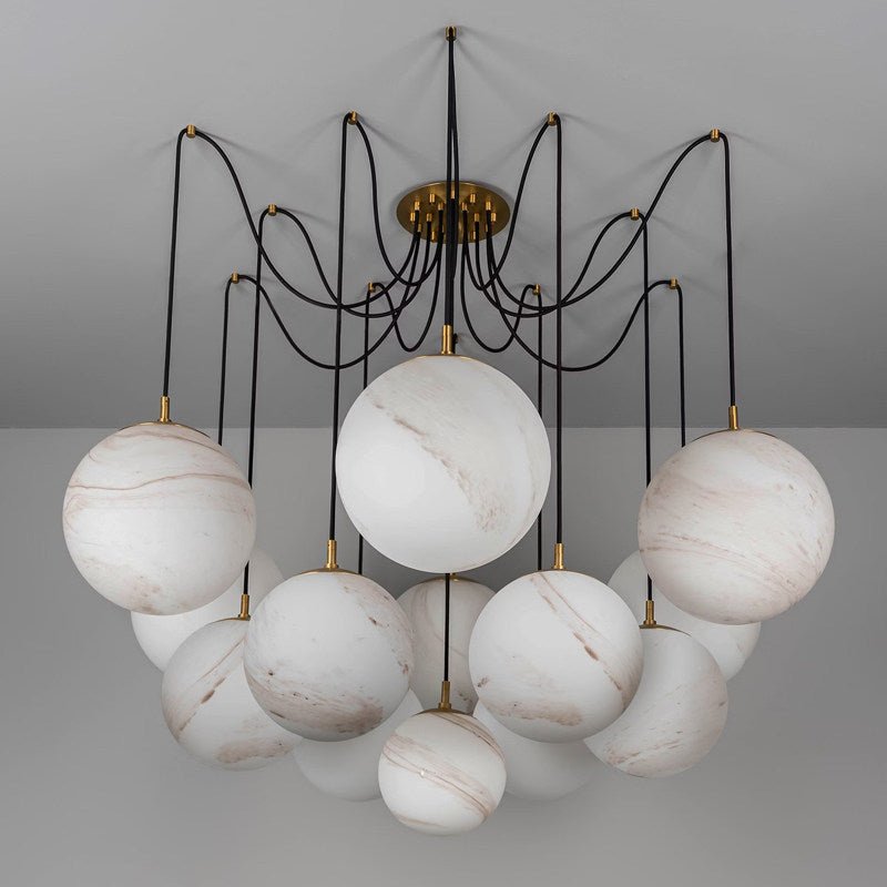 Celestara Alabaster Orb Chandelier — Oversized Brass Pendant Light