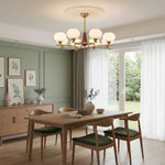 Celeste Walnut Sphere Chandelier – Modern Brass & Glass Pendant Light