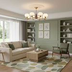 Celeste Walnut Sphere Chandelier – Modern Brass & Glass Pendant Light