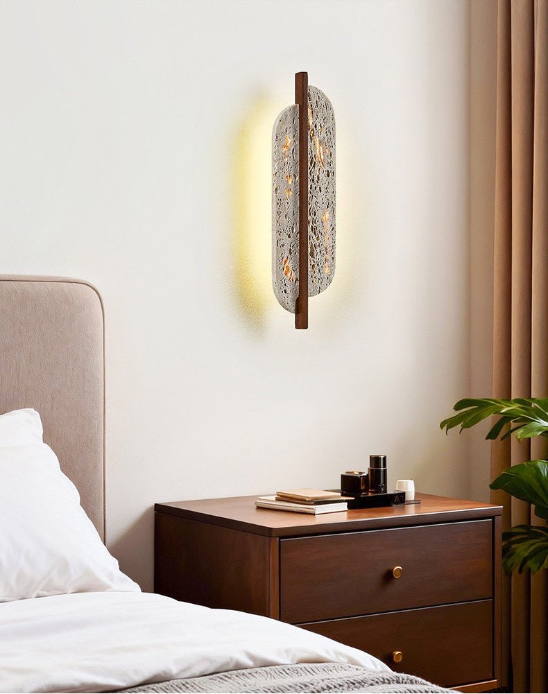 Celeste Travertine Wall Sconce with Rusted Metal Accent