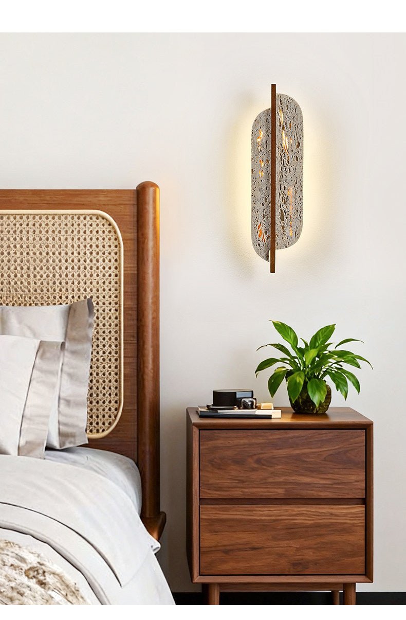 Celeste Travertine Wall Sconce with Rusted Metal Accent