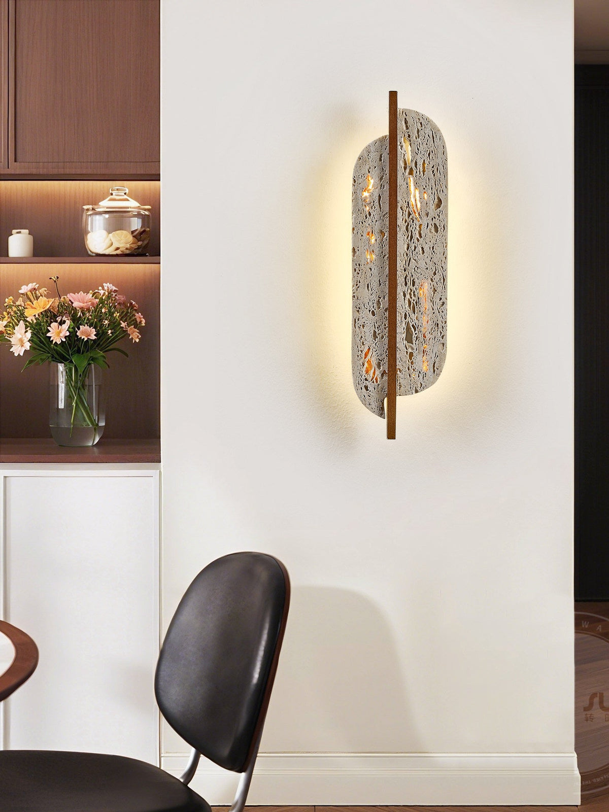 Celeste Travertine Wall Sconce with Rusted Metal Accent