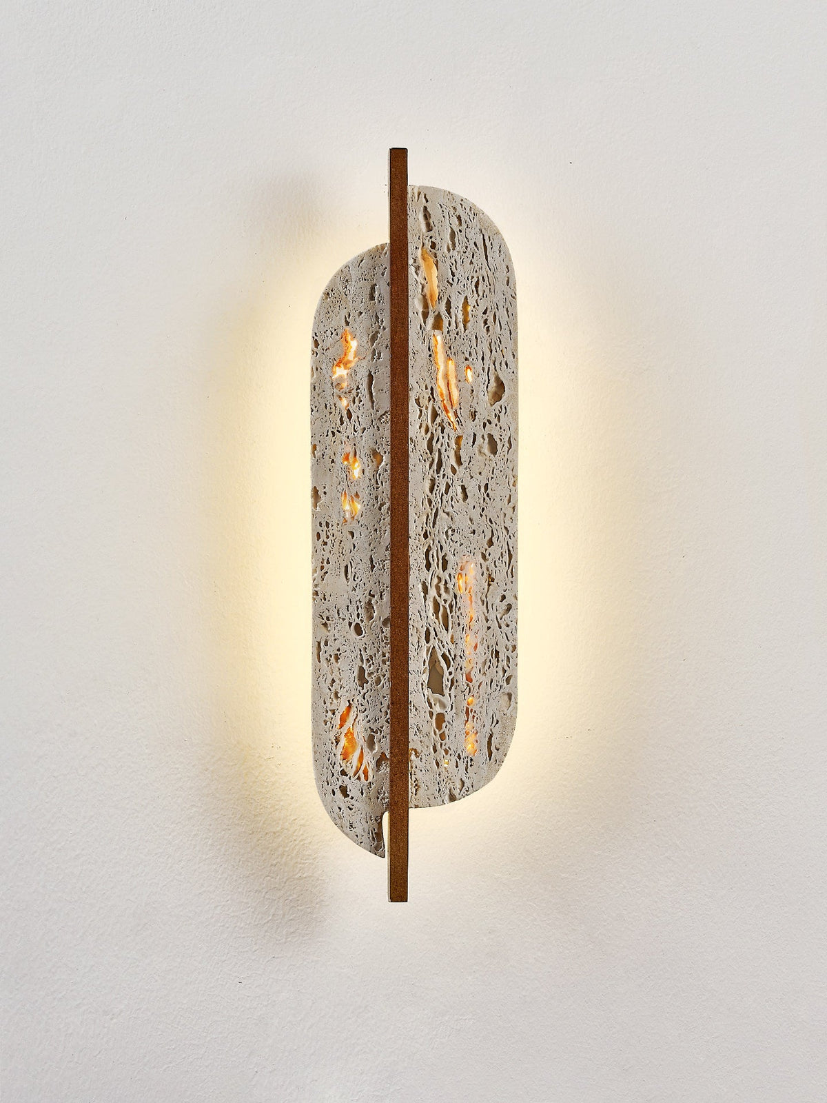 Celeste Travertine Wall Sconce with Rusted Metal Accent