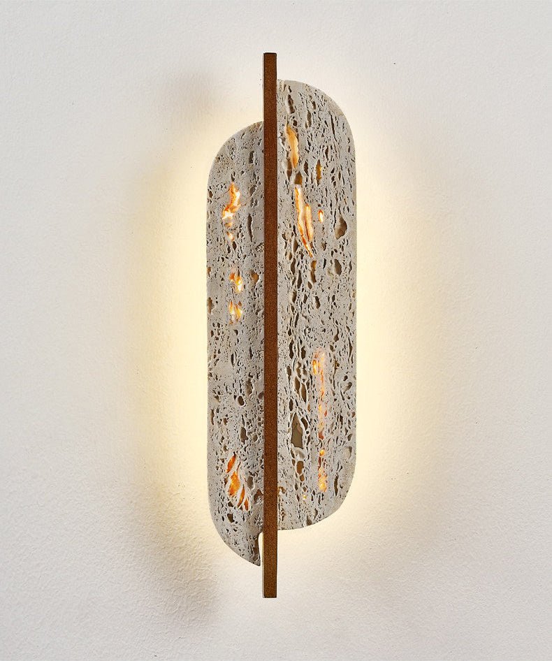 Celeste Travertine Wall Sconce with Rusted Metal Accent