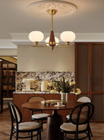 Celeste Walnut Sphere Chandelier – Modern Brass & Glass Pendant Light